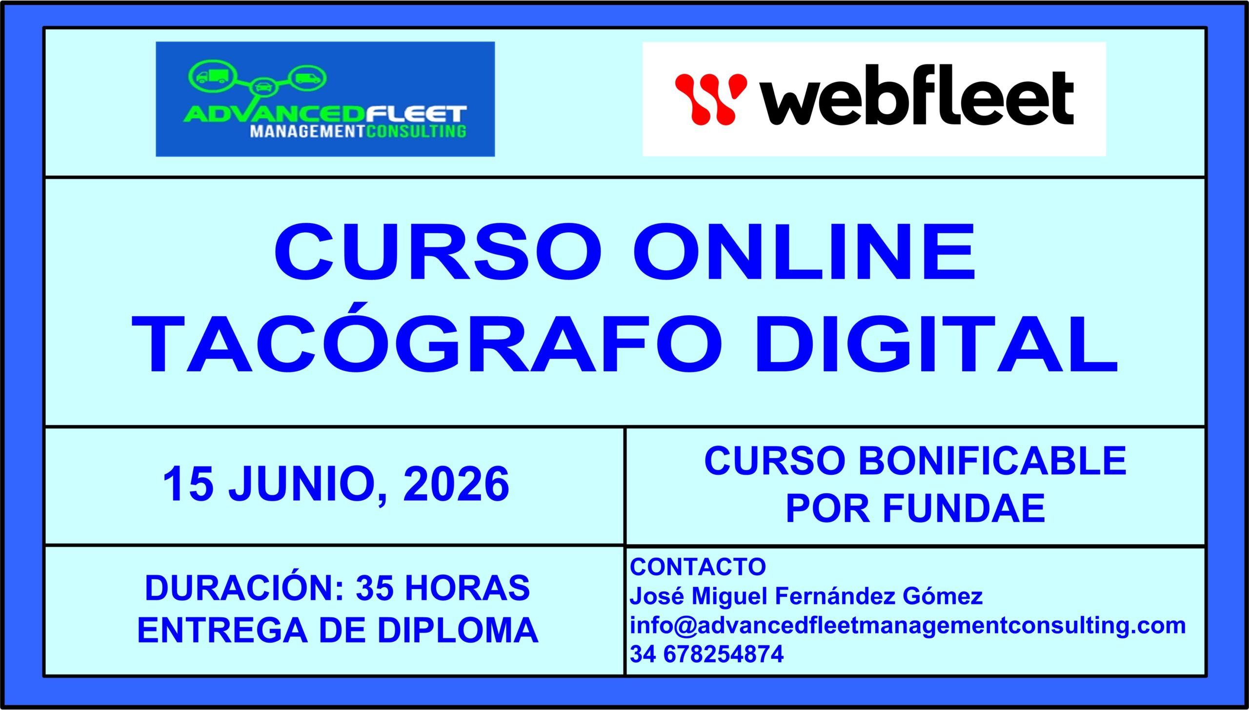 10º Curso online de Tacógrafo digital. 15 de Junio 2026.