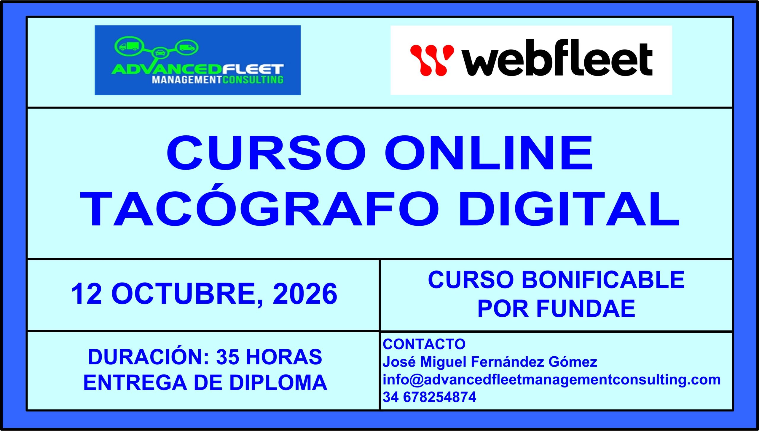 11º Curso online de Tacógrafo digital. 12 de Octubre 2026.