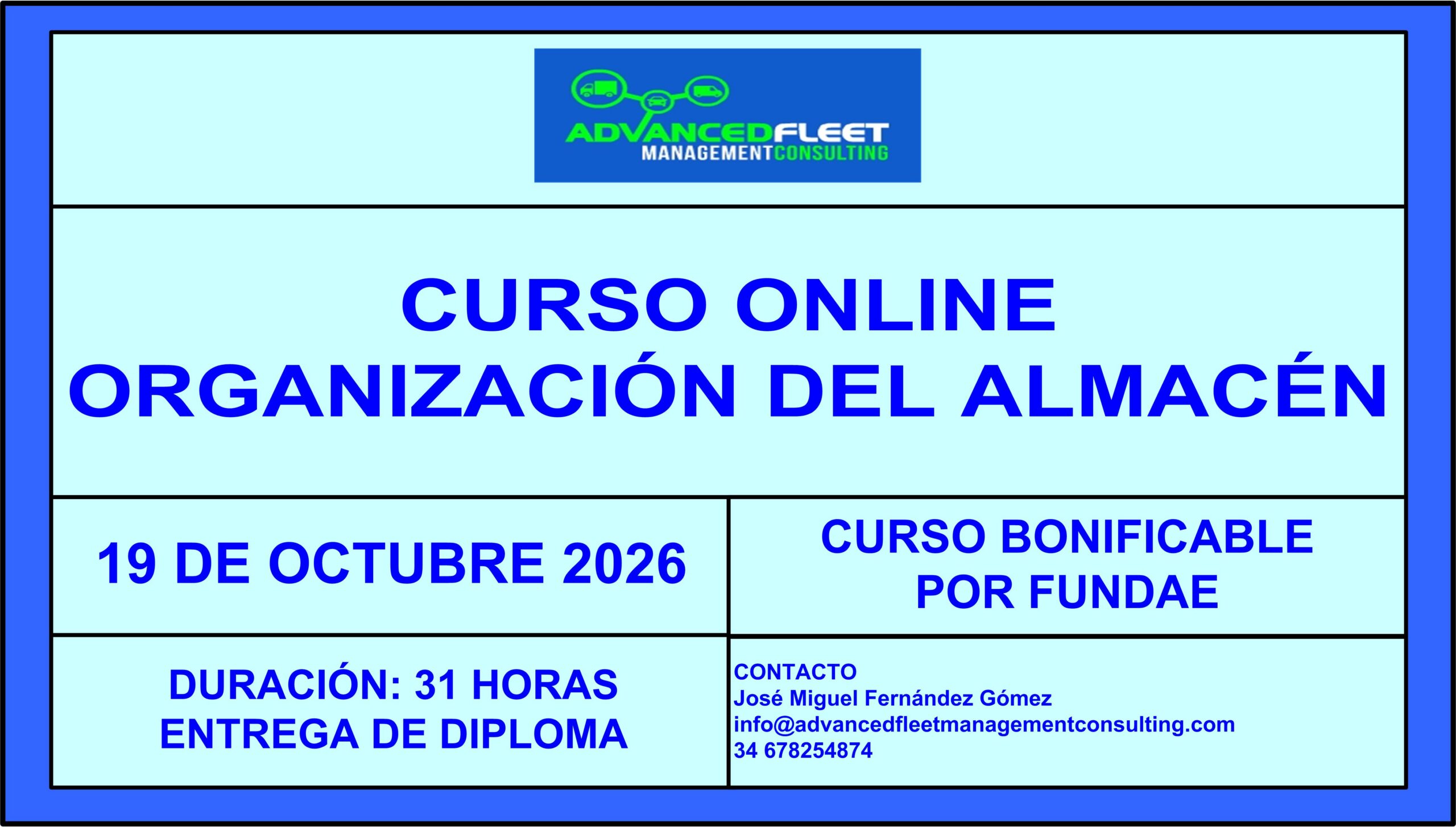 10º Curso online de Organización del Almacén. 19 de Octubre 2026.