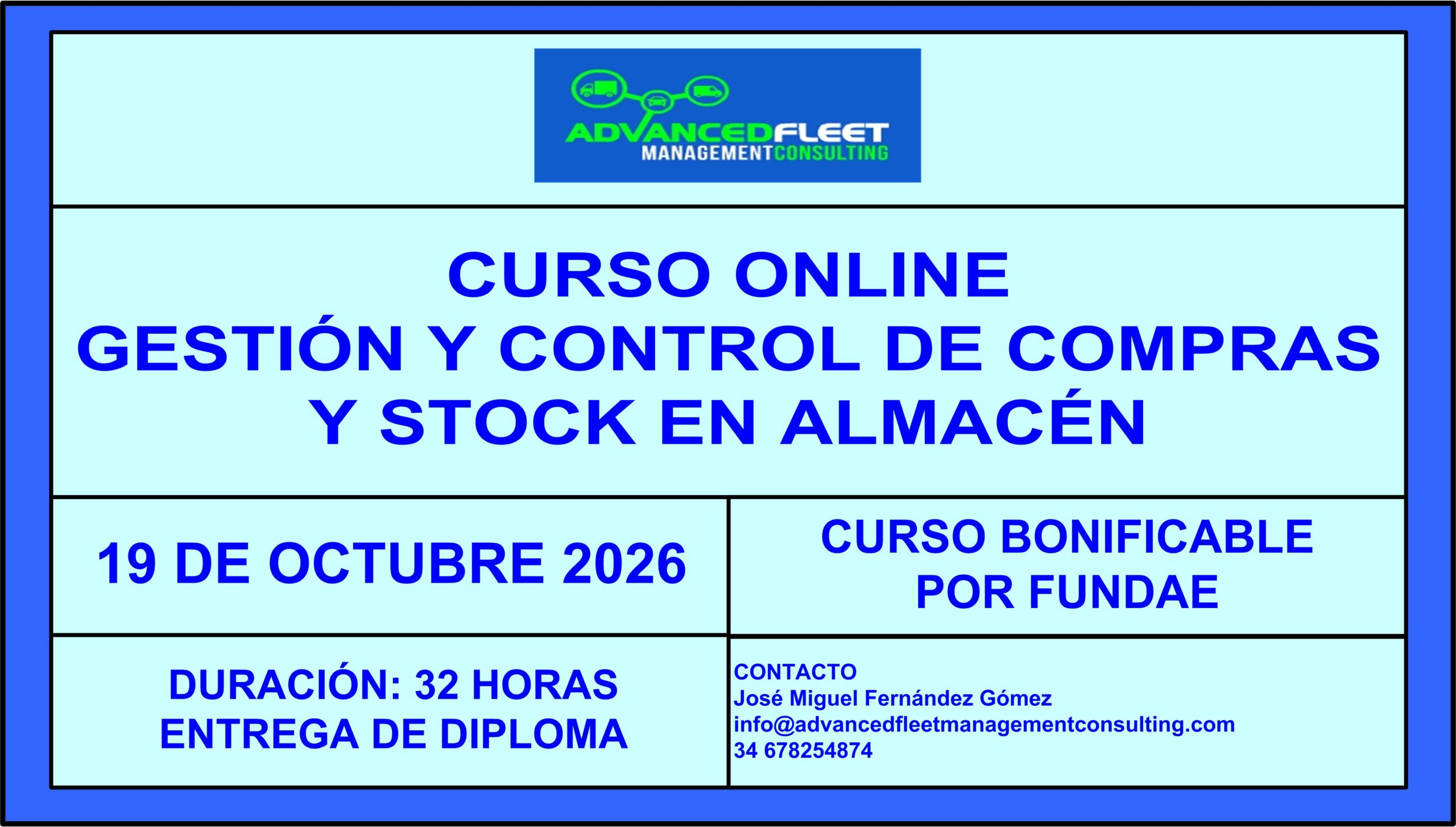 8º Curso online de Gestión y control de compras y stock en almacén-19 de octubre 2026.