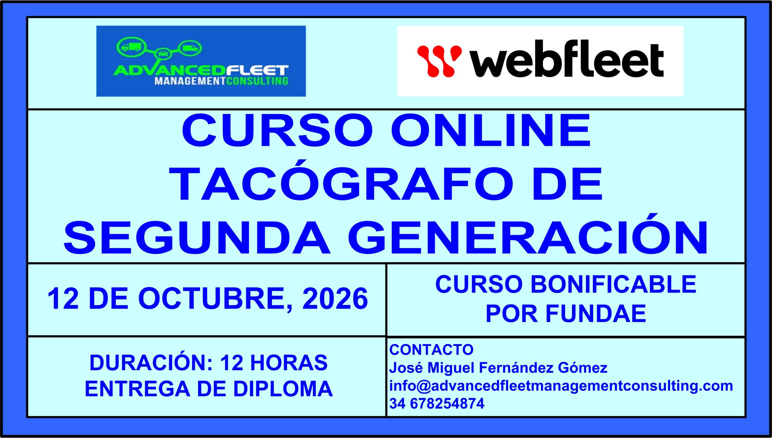 6º Curso online de Tacógrafo de segunda generación. 12 de Octubre 2026.