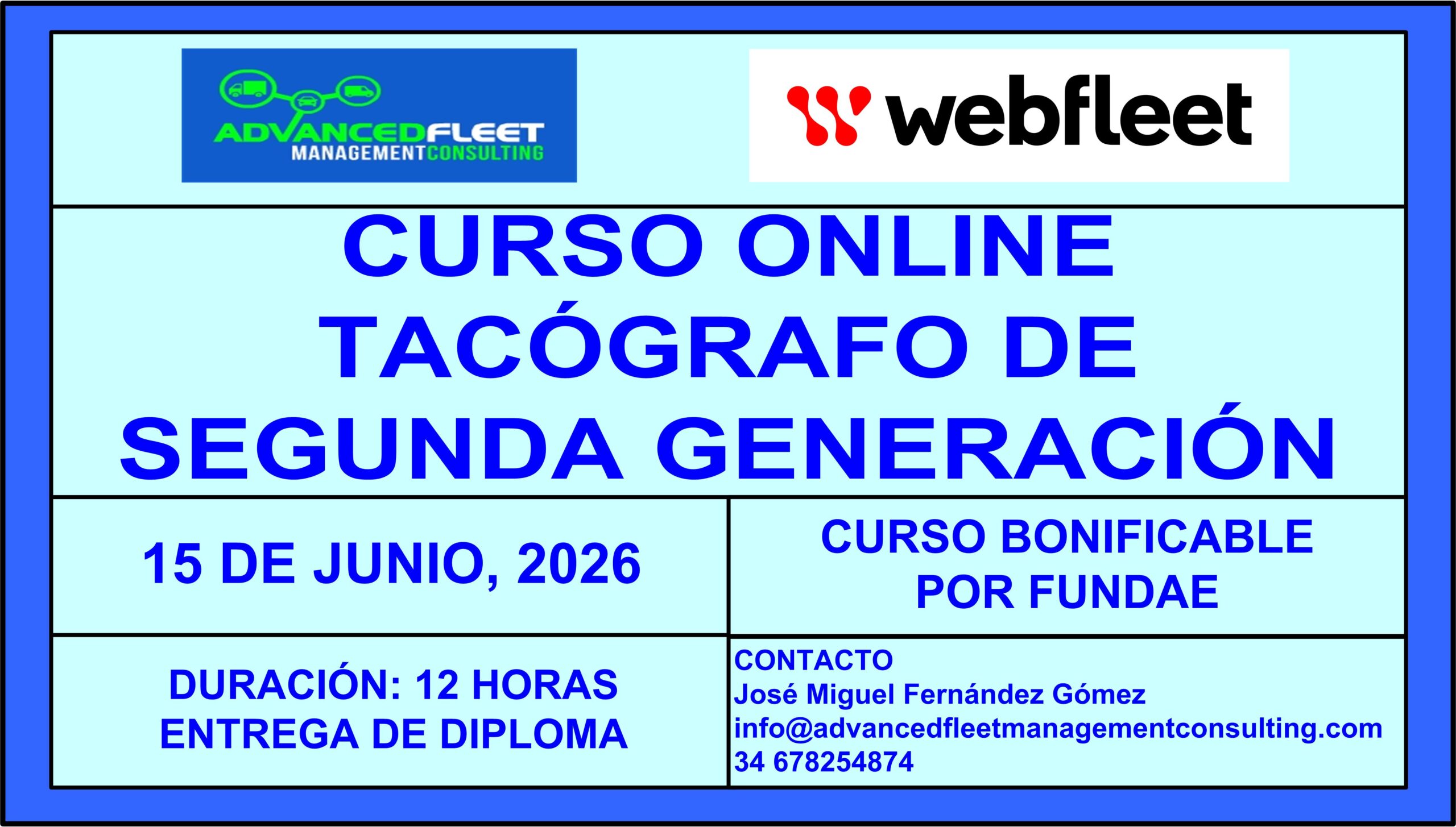 5º Curso online de Tacógrafo de segunda generación. 15 de Junio 2026.