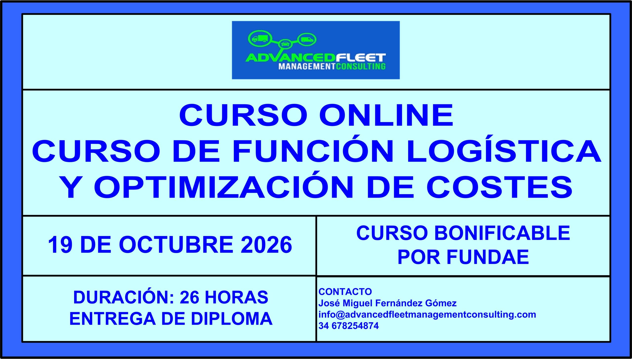 10º Curso online de Función logística y optimización de costes. 19 de Octubre 2026.
