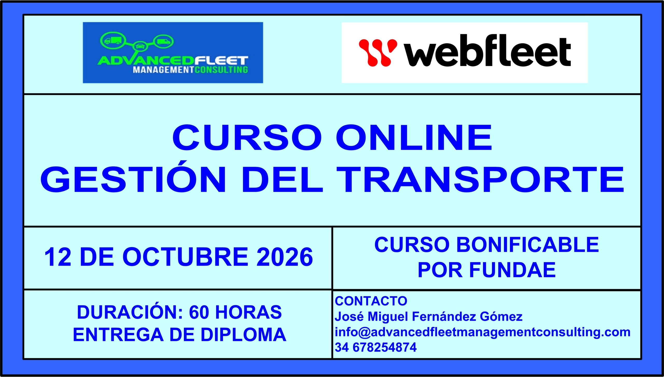 10º Curso online de Gestión del Transporte. 12 de Octubre 2026.