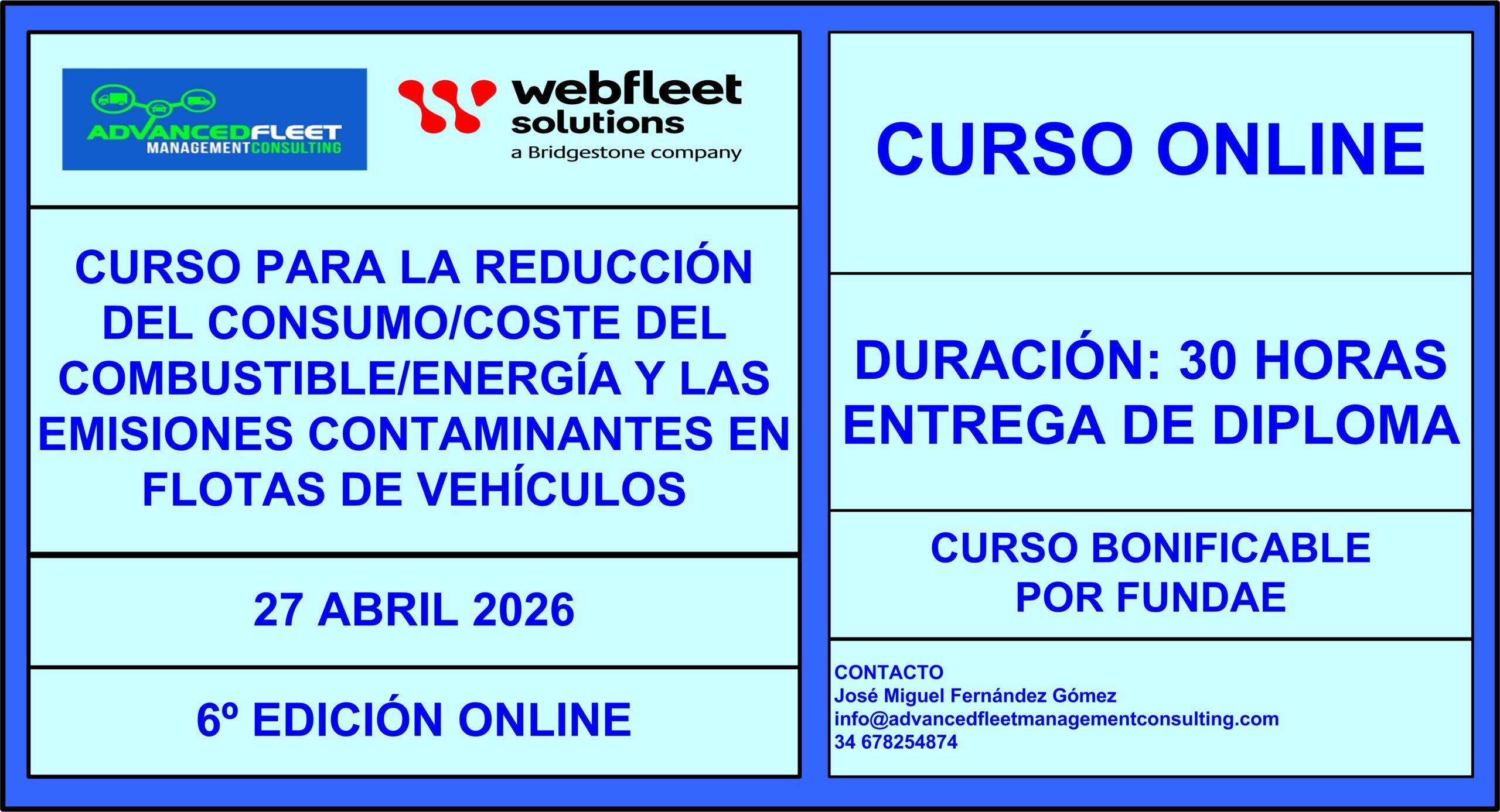6º Curso online para la Reducción del consumo/coste del combustible/energía y las emisiones contaminantes en flotas de vehículos. 27 de Abril 2026. - Imagen 2